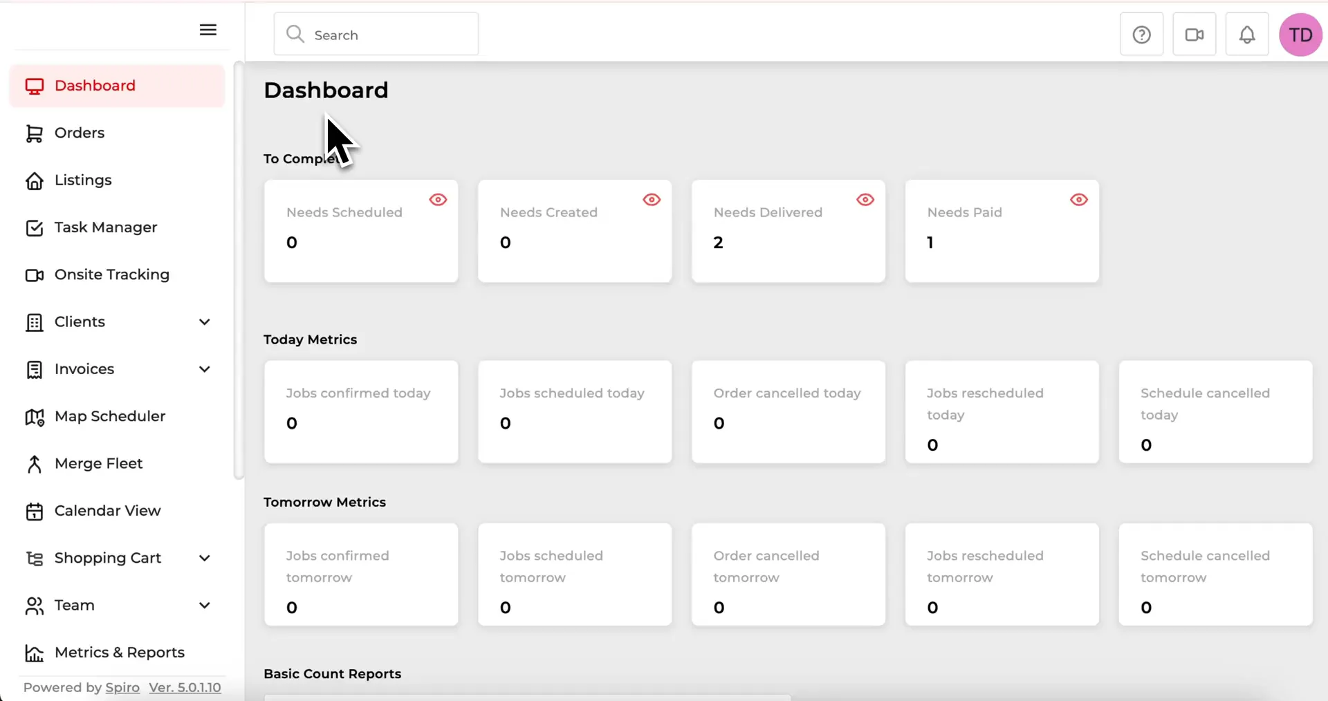 The Spiro dashboard